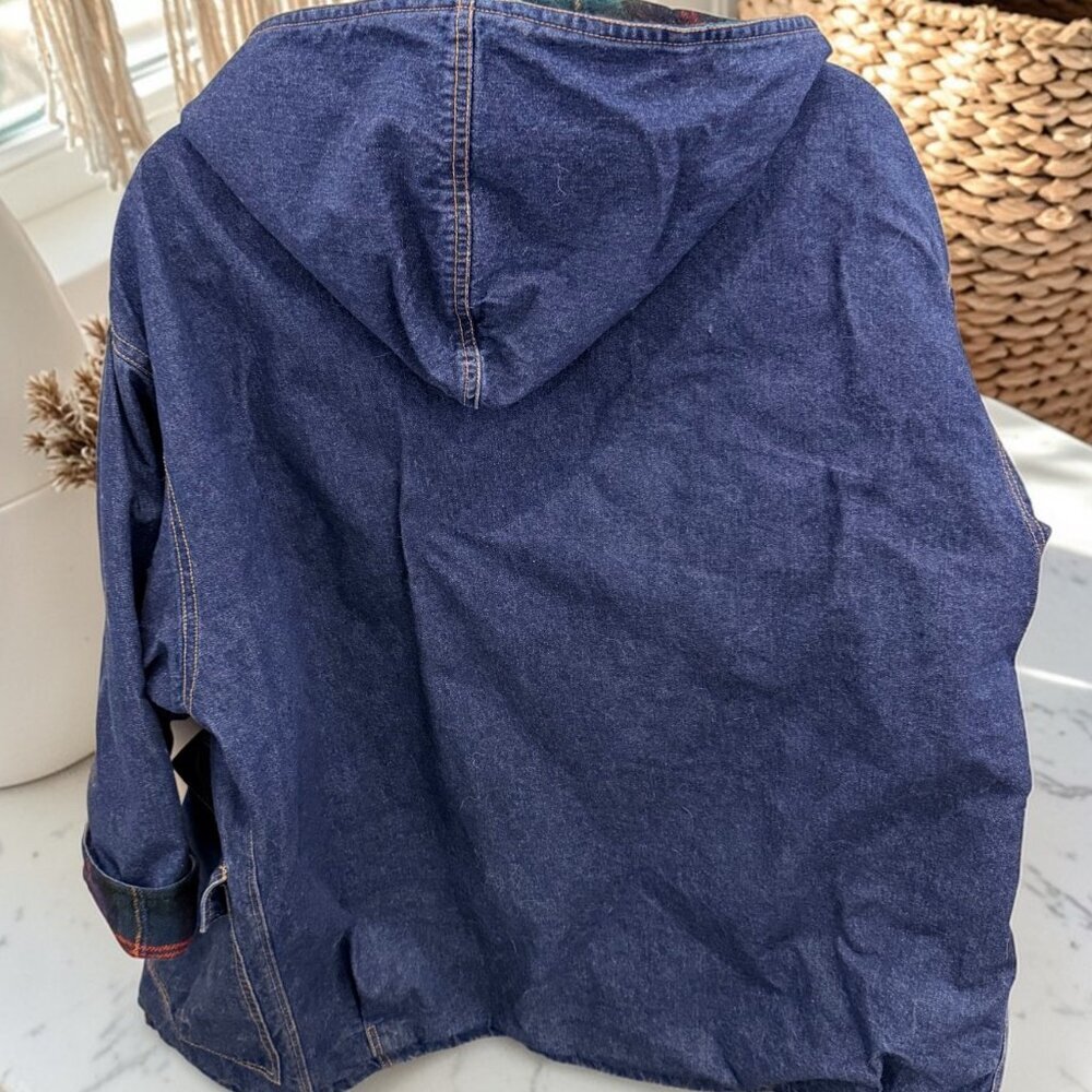 Vintage Talbots Oversize Plaid Lined Denim Jacket Size Medium Wool Lined - Picture 8 of 10